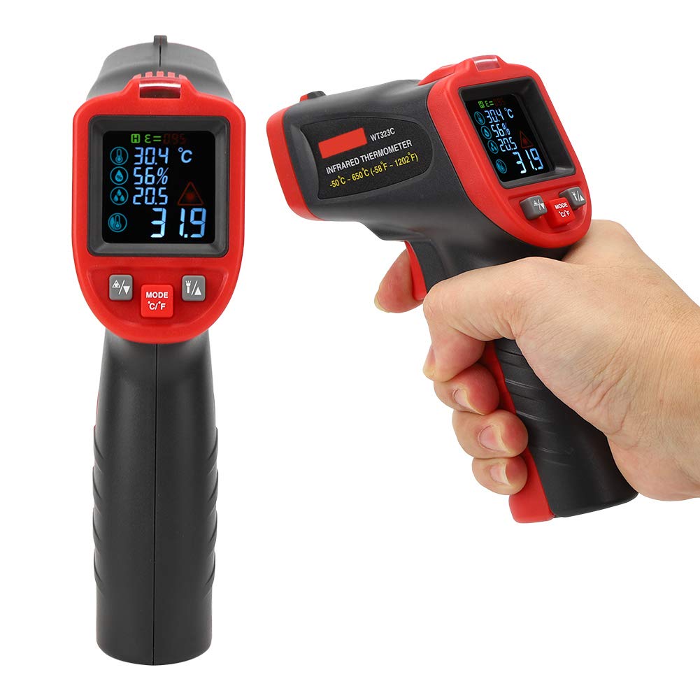Przemysłowy termometr na podczerwień Ręczny tester temperatury WT323C od 50 ℃ do 650 ℃ z regulowaną latarką emisyjności i stosunkiem odległości do punktu 12:1 do zastosowań w
