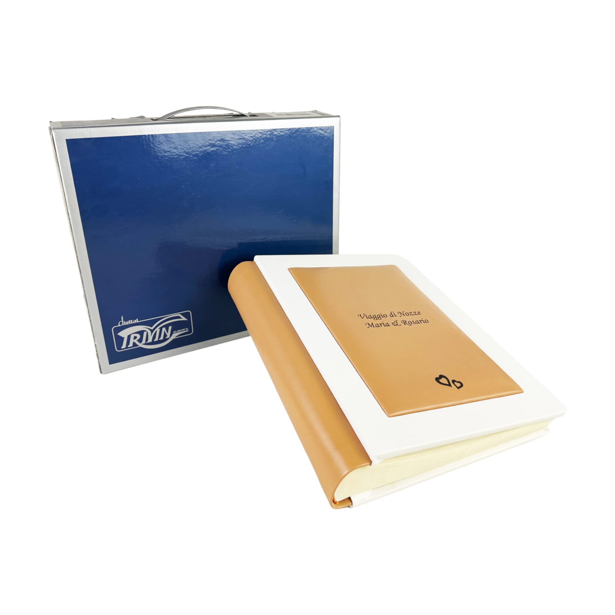 TriVin Art - Álbum fotográfico artesanal de piel sintética de alta calidad, varios formatos y personalizable con grabado. Boda, comunión, graduación, bautizo, cualquier evento (blanco)