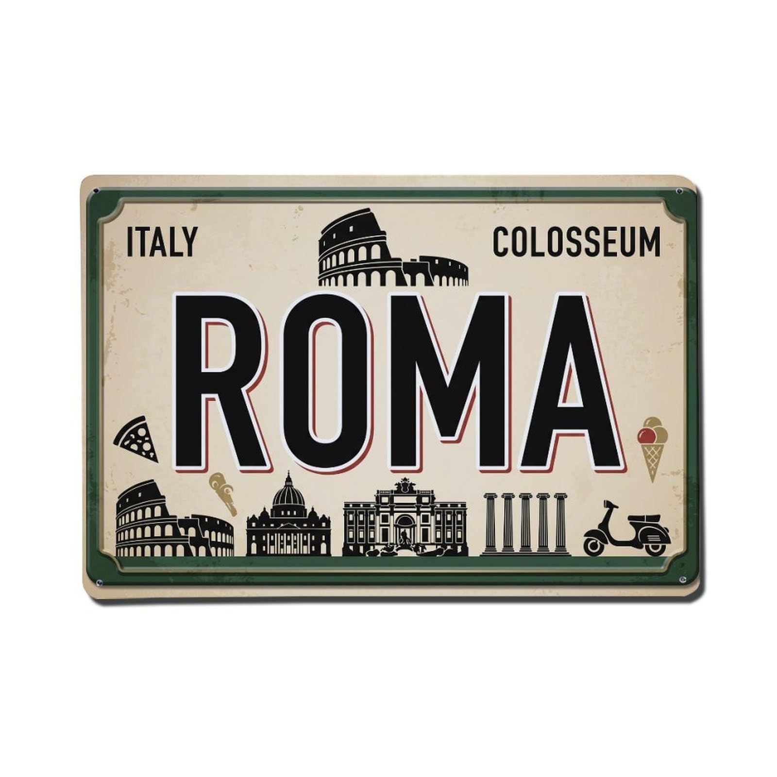 Xanthor Style Roma Italy Colosseum Pizza Metal Tin Sign