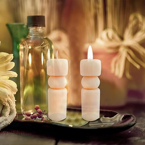 Miniatura 6 de Molde de vela de pilar, molde de vela de rayas cilíndricas 3D, moldes estéticos de pilar a rayas, moldes estéticos de silicona para decoración de