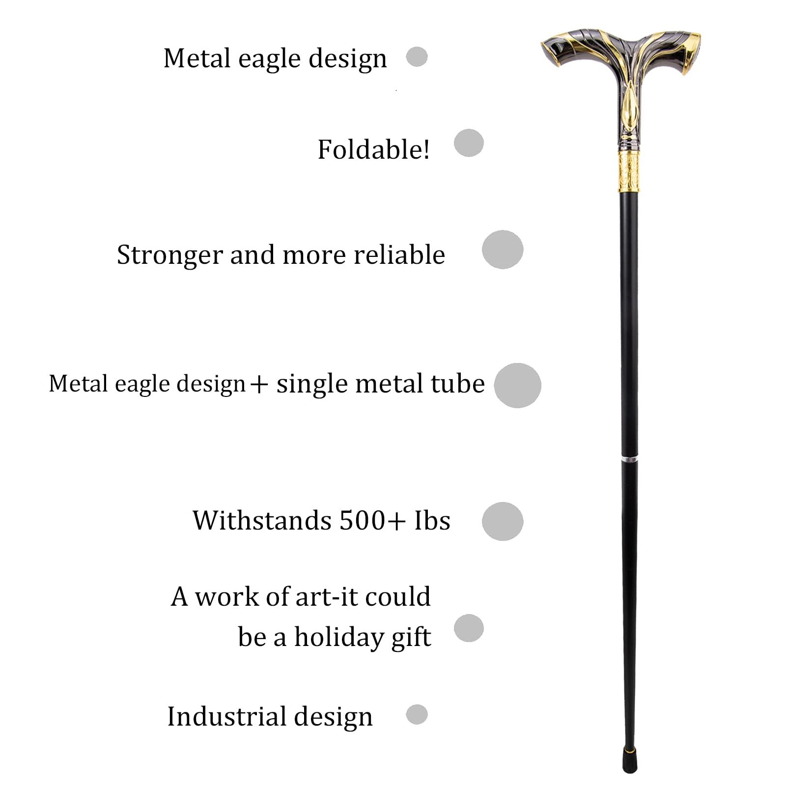 Bastone da Passeggio di Lusso, Bastone da Passeggio con Motivo Aquila Reale | 93 cm, antiscivolo, impugnatura ergonomica, ideale per feste in stile cosplay vintage, per uomini