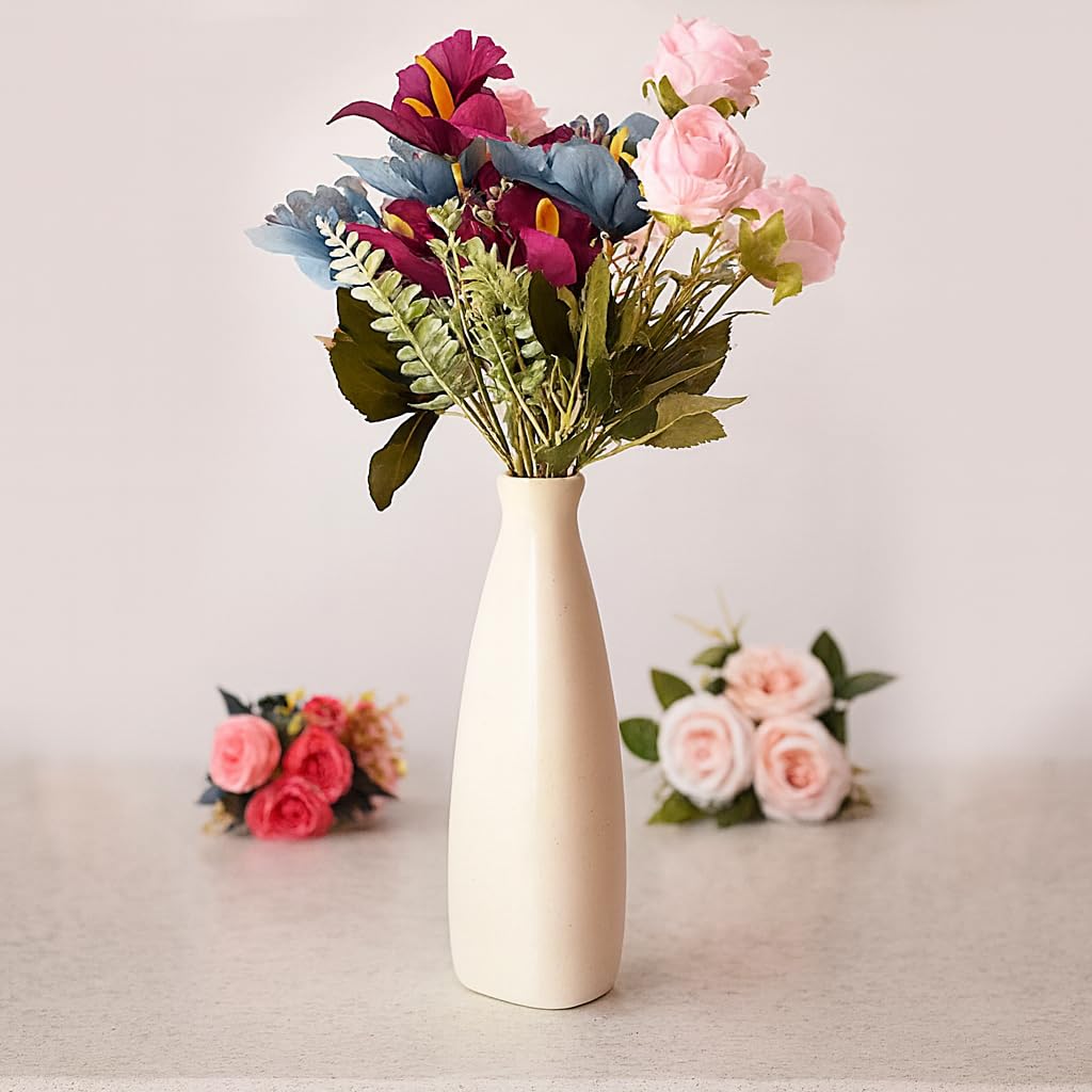 ThinKraft | Elegant Ceramic White Bottle-Shaped Vase - Stunning Centerpiece for Home Decor [only vase ] (Triangular, 9 inch)