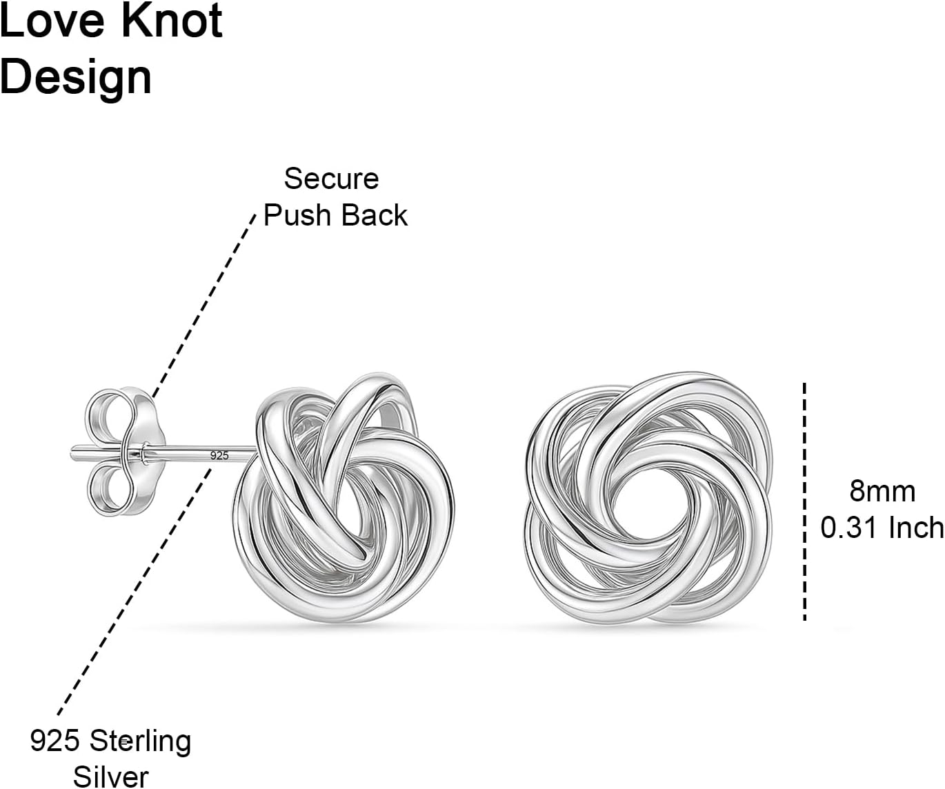 LeCalla Sterling Silver Love Knot Stud Earrings - Lightweight Italian Design Twisted Earrings for Women - Image 3