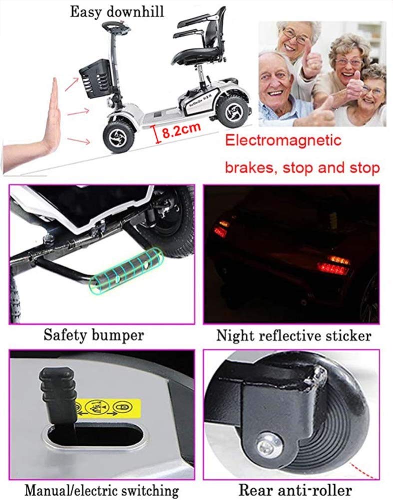 Silla de Ruedas Ligera, Ruedas Dgpoad Ligeras Scooter eléctrico para Adultos Scooter de Movilidad Eléctrica Scooter de Viaje para Personas Mayores de Servicio Pesado, Plegable, pasamanos que se Pued