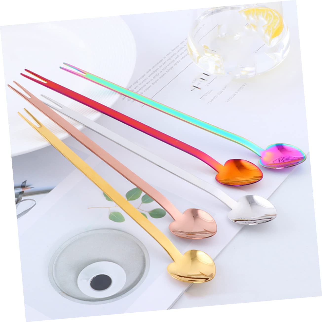 OFFSCH Ergonomic Wide Handle Salad Spoon Set Stainless Steel Fork Spoon for Desserts Ideal for i Love You Banner Family Gatherings