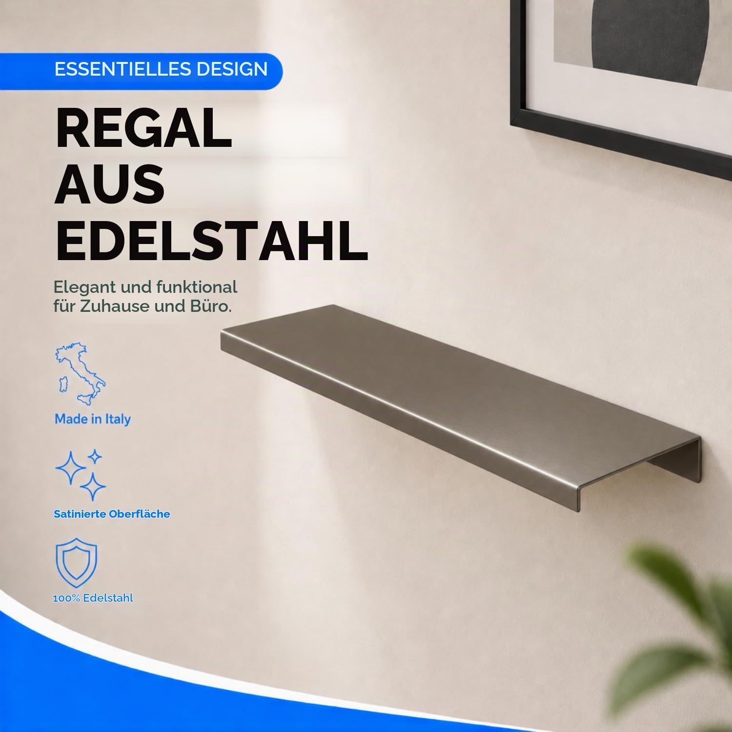 INOXLM Regal aus Edelstahl, satiniertes Finish, Wandregal, Wandregal (satinierter Edelstahl, 50 cm)
