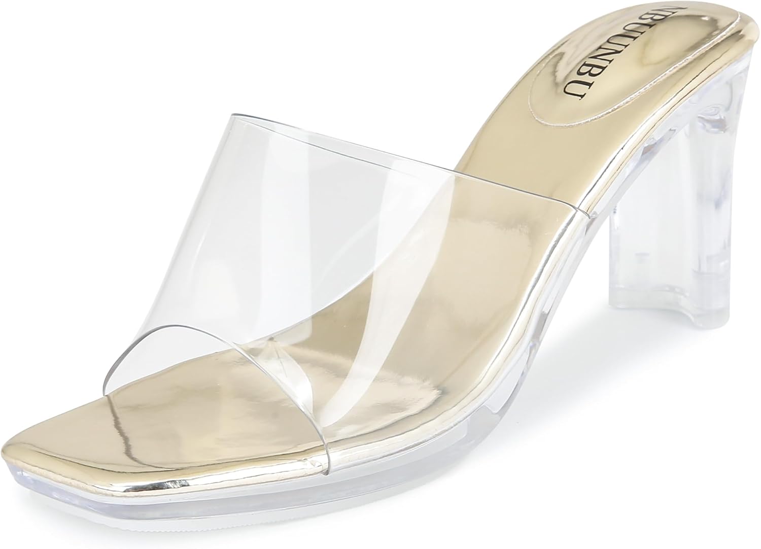 NBUUNBU Chunky Heels for Women Clear Platform Heels Sexy Block High Heels Sandals Square Toe Open Toe Transparent Strap Comfortable Dress Shoes Slip on Mules - Image 4