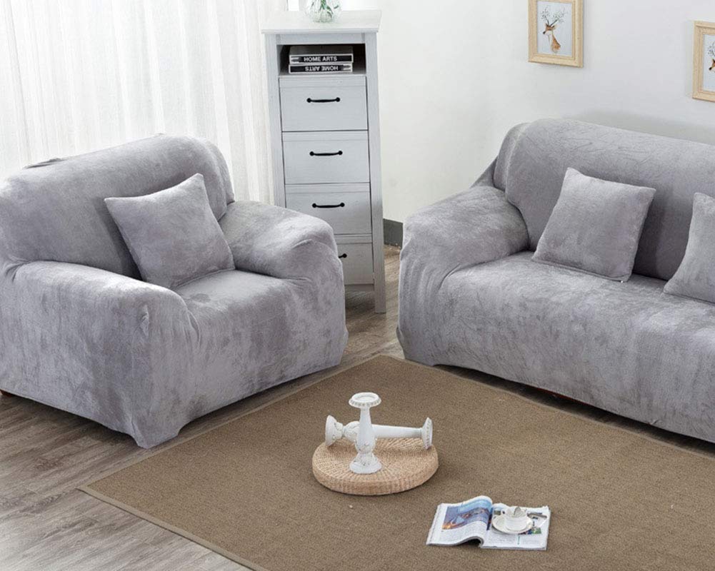 Gruby pokrowiec na sofę czysty kolor ochraniacz na sofę aksamit łatwe dopasowanie srebrny szary 235 * 300 cm (4 osoby)