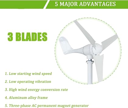 Wind Turbine Generator With MPPT Controller, 3-Blade Nylon Fiber Turbine