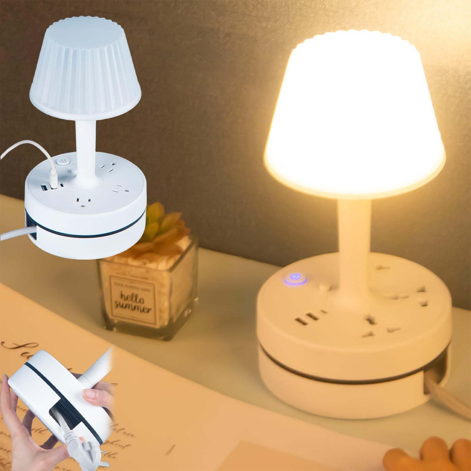 Bedside Lamp with Charging Station, Small Desk Lamp with USB Charging Port, Retractable Power Cord, 3-Colors Dimmable LED Lamps Eye Care Night Stand Lights, for Home Desk, Bedroom (1.8m/5.9ft)