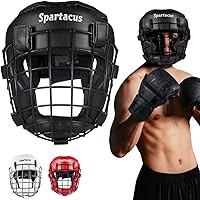 Victorbudousa Boxing Headgear with Removable Steel Face Grill - Maya Hide Leather MMA Head Guard for Muay Thai, Kickboxing Sparring