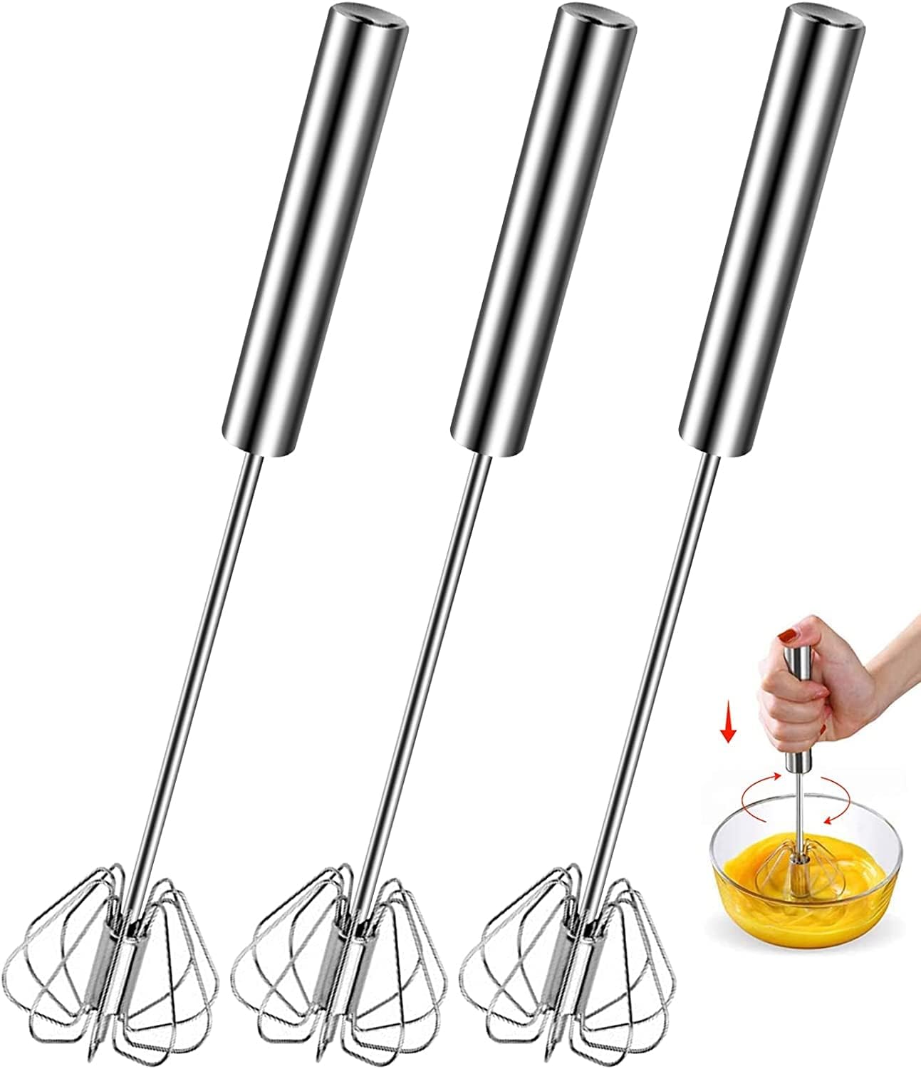 LUOCAI 3 PCS Egg Whisk SemiAuto Egg Whisk Hand Push Whisk Blender Egg