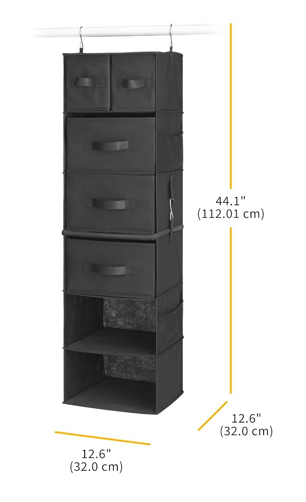 Whitmor Multi-Functional Hanging Organizer with Drawer Inserts- 5 Section - Closet Organizer - Black by Whitmor - Image 5