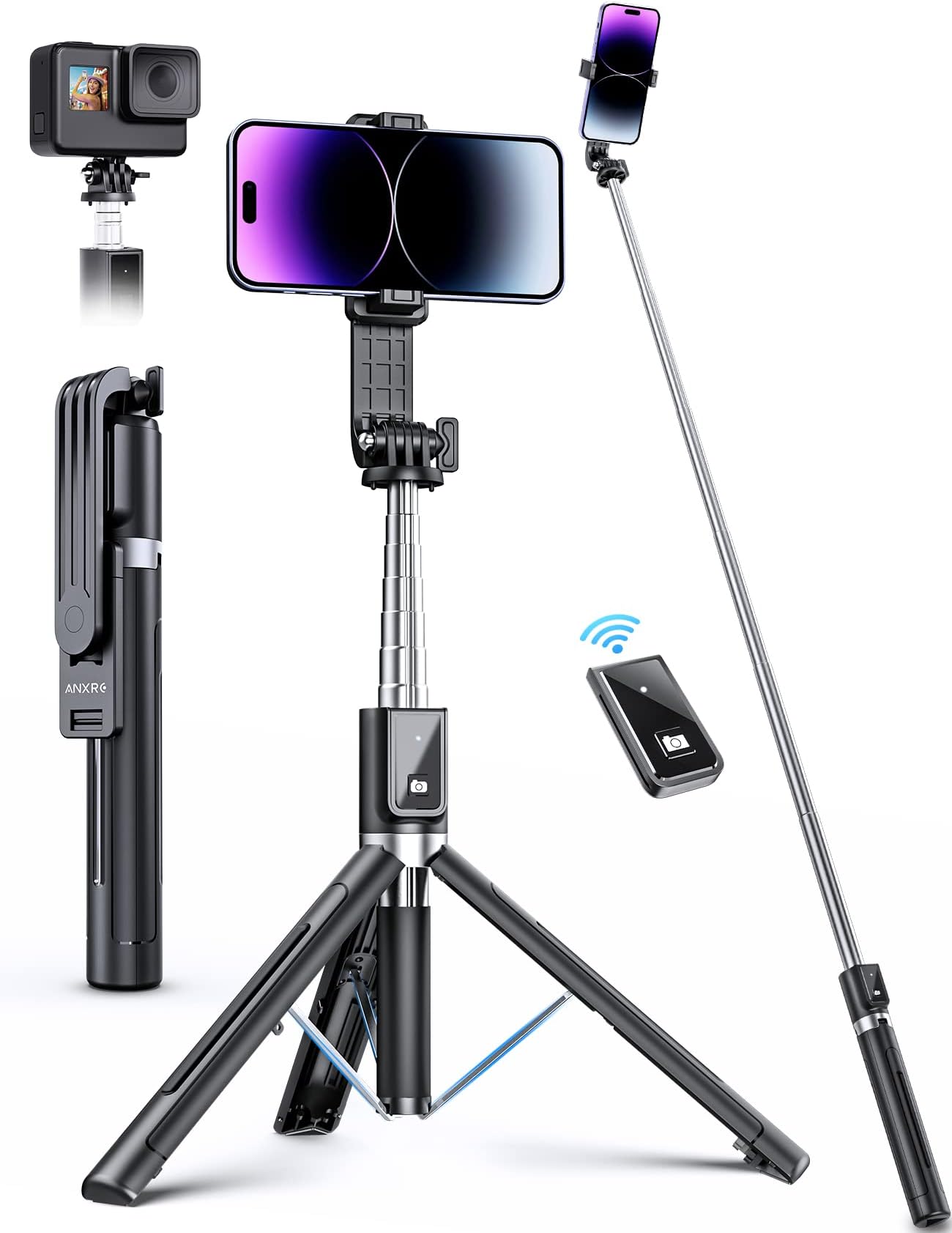 ANXRE Selfie Stick with 𝐑𝐞𝐢𝐧𝐟𝐨𝐫𝐜𝐞𝐝 Tripod 50'' Extra Long Phone