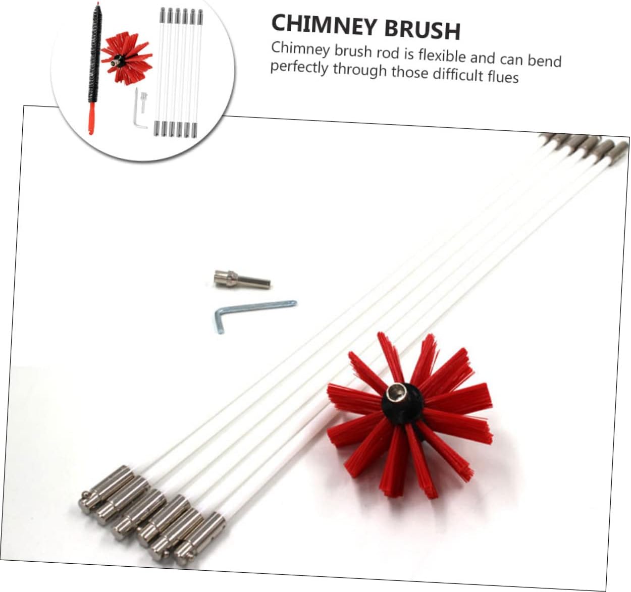 1 Set Chimney Brush Kit Inner Brush 6 Extendable Rods Accessories for Chimney Cleaning