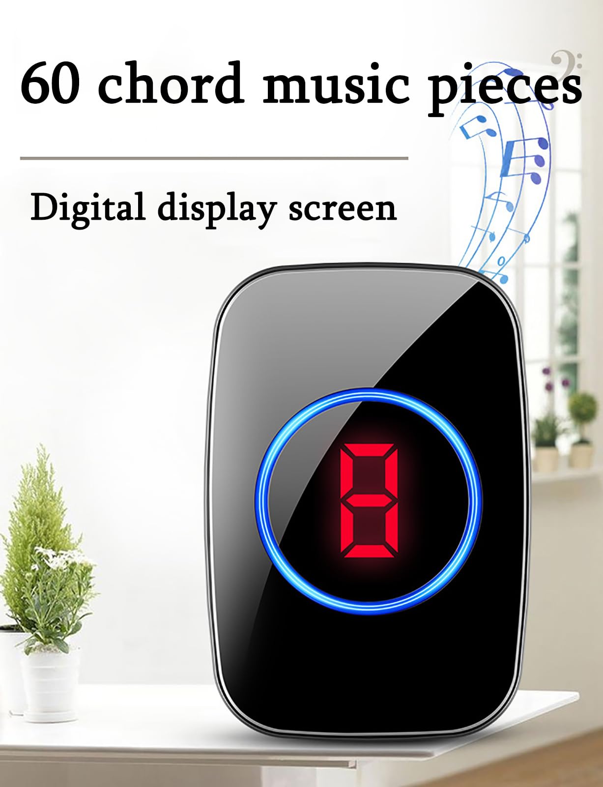 Timbre Inalámbrico 3 Lanzadores IP66 Impermeable 300M Timbre Inalámbrico Exterior, Pantalla Digital LED, 5 Niveles De Volumen Y 60 Melodías para Hogar, Negro,9 in 1