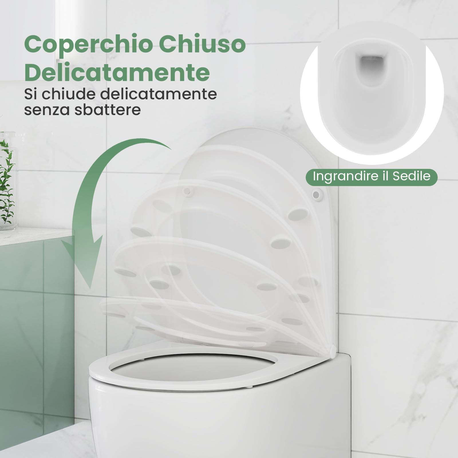 COSTWAY Sanitari Bagno a Muro, Sanitari Bagno Sospeso con Sistema di Doppio Scarico, Meccanismo di Chiusura Ammortizzata e Accessori di Montaggio, Facile da Pulire
