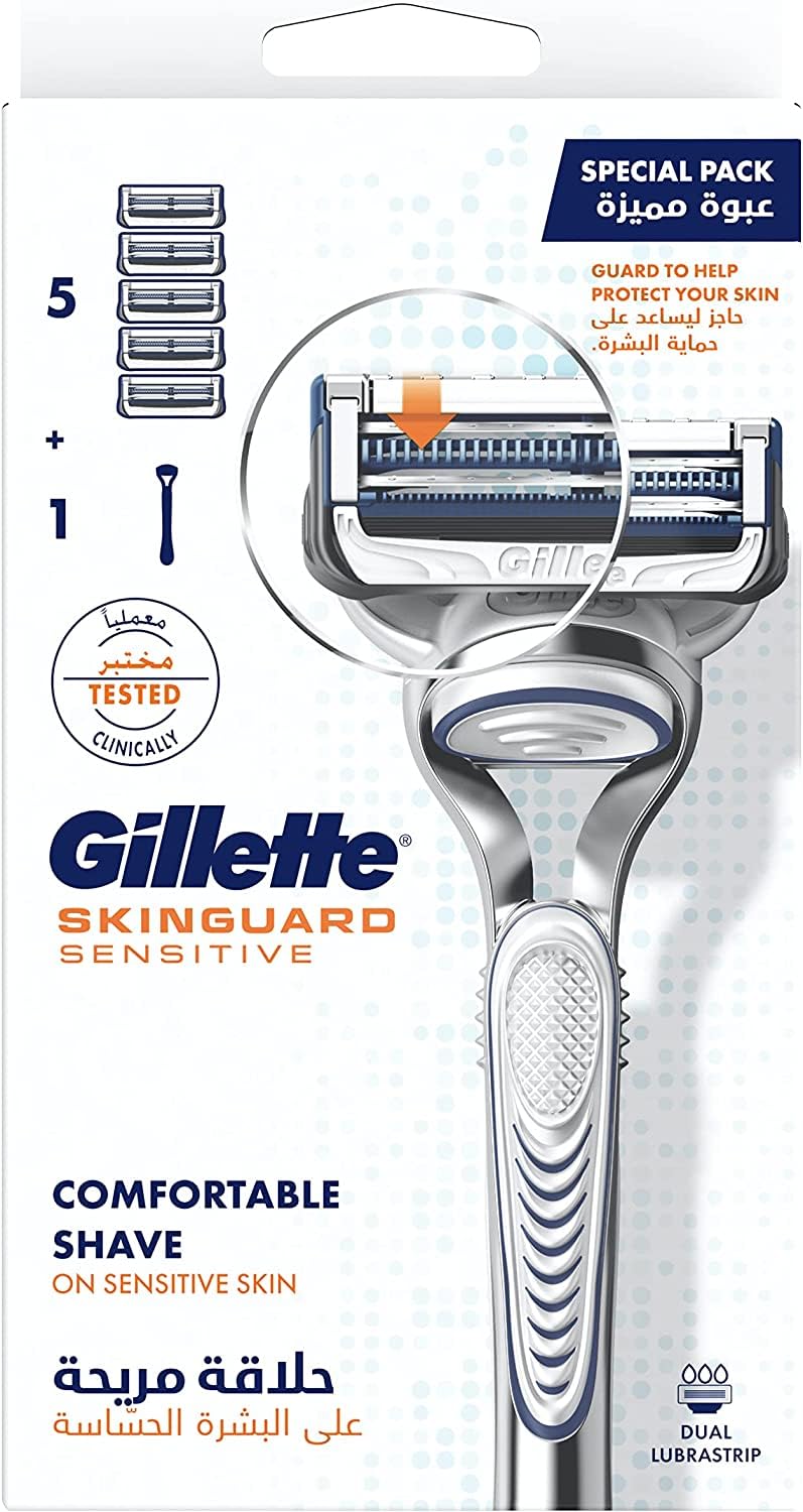 Gillette Skinguard Sensitive Blade refills 5 Count + Razor handle