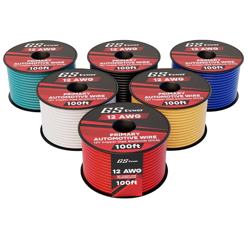 Fio automotivo 12 AWG CCA GS Power, 6 cores coloridas de 30,5 m cada, kit com 6 rolos