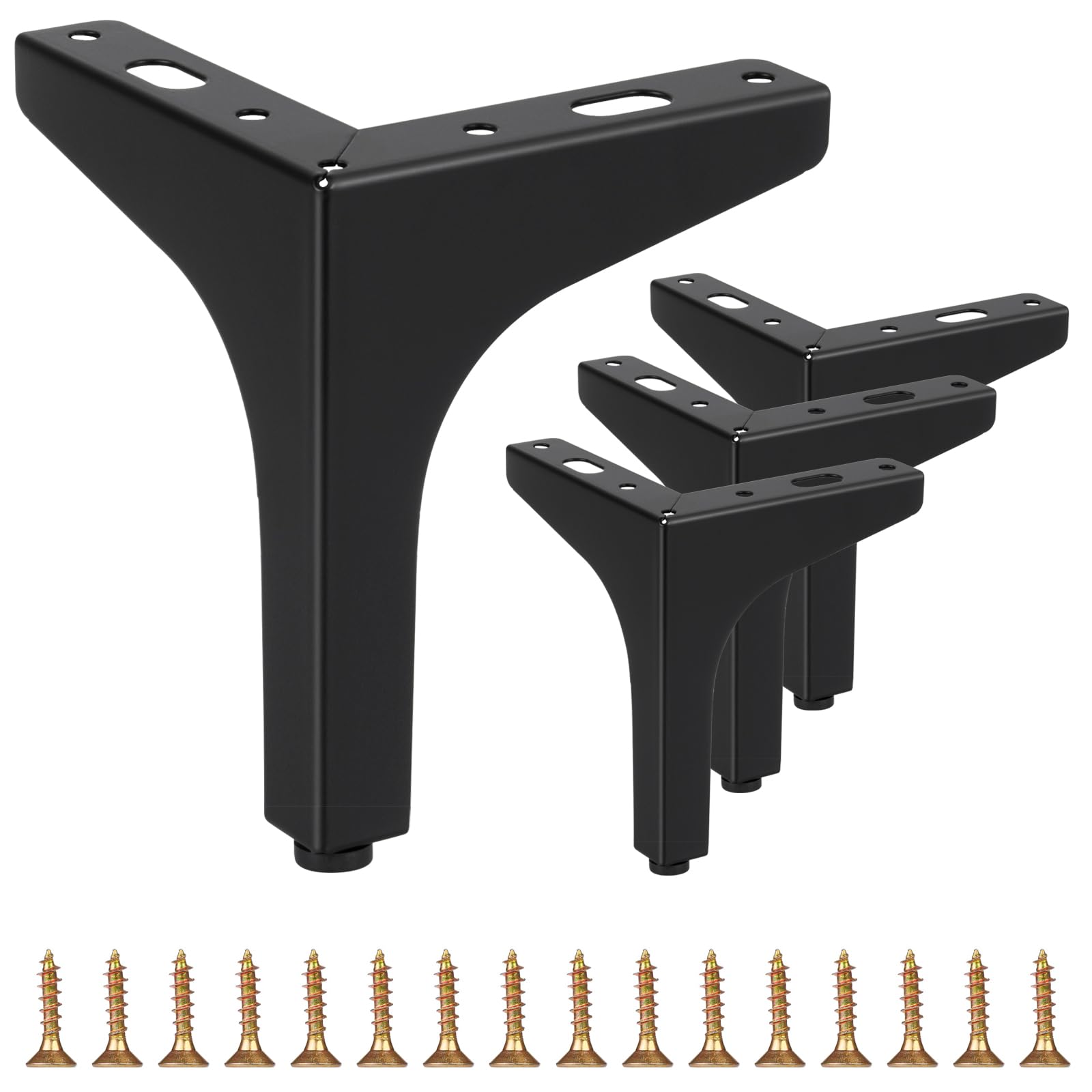 Komokeru Furniture Leg Metal Heavy Duty Replacement Feet (6 inch, Black-4Pack)