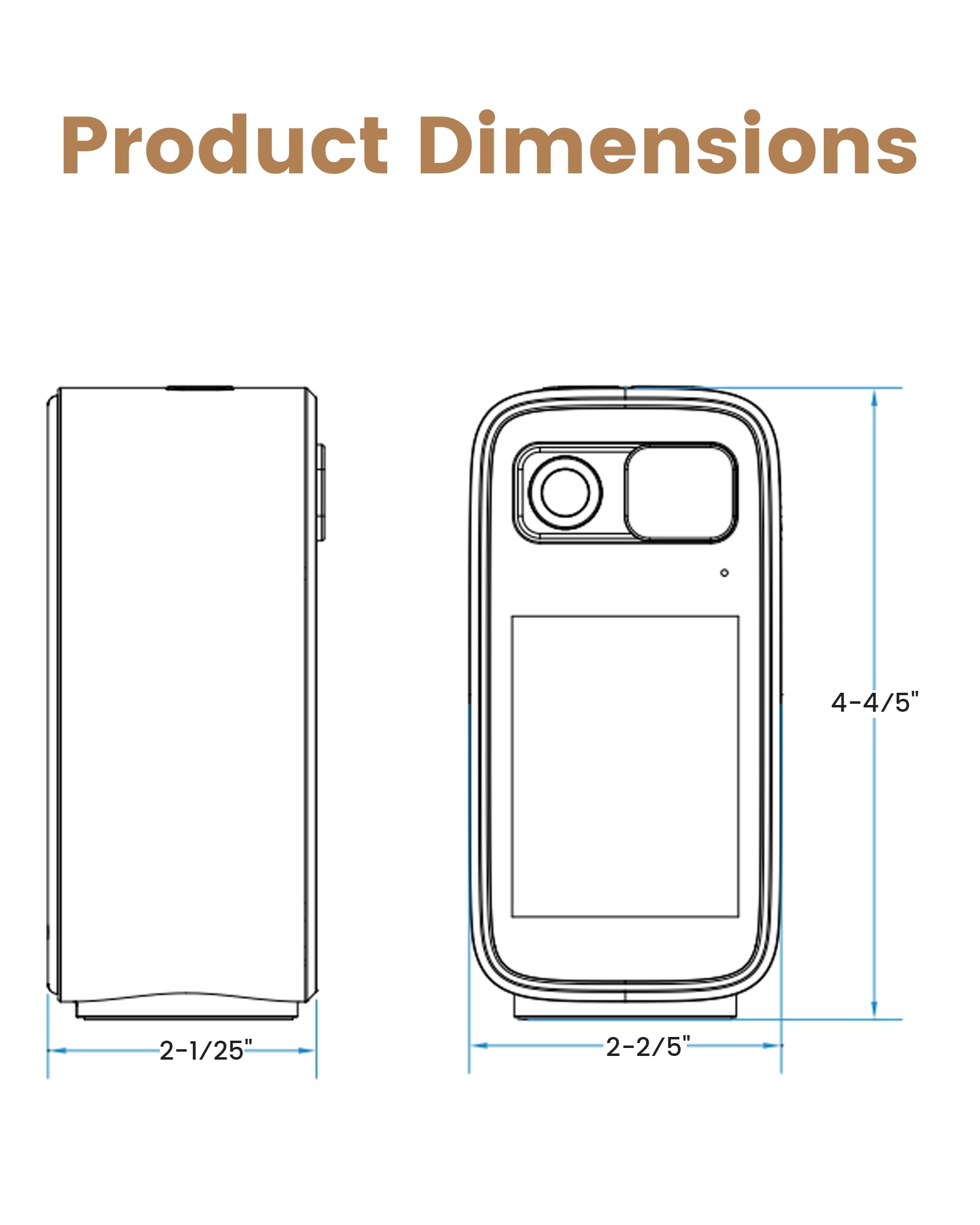 Diagram showing the dimensions of the NGTeco Two-Way Video Calling Camera.