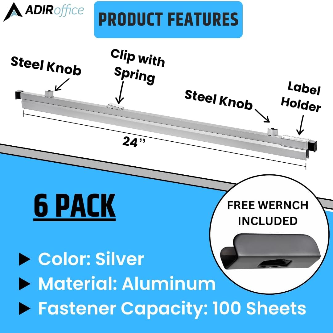 Adir 24-Inch Aluminum Blueprint Clamps with Steel Wing Knobs, Set of 6