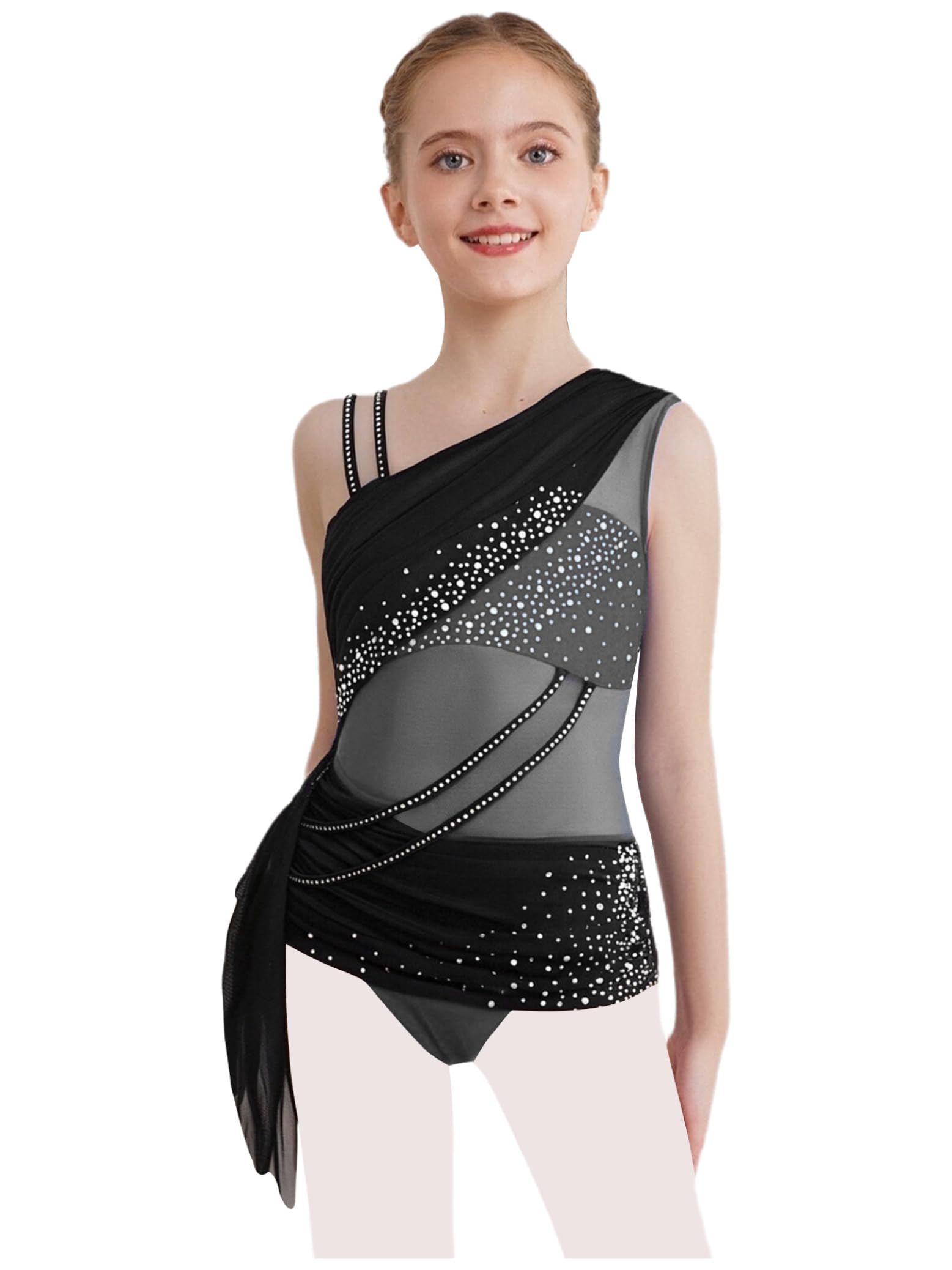Leotardos Danza Niña Leotardo Gimnasia Rítmica Body de sin Mangas Maillot Competición Patinaje con Falda Tul Vestido de Bailarina Ballet — view 8