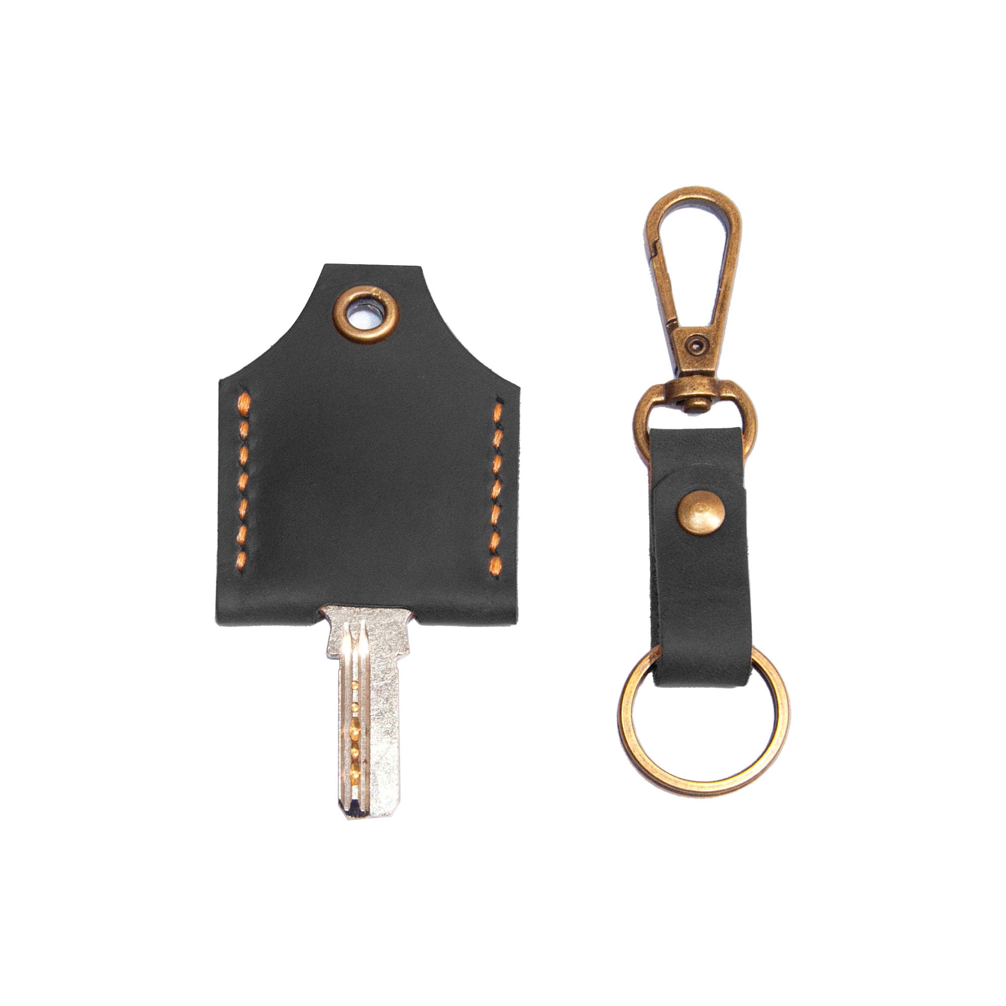 Leather Key Cover, Leather Key Cap, Key Covers for House Keys, Key Cover, Personalized Key Cap, Leather Key Cover,Leather key fob Belt loop, Leather two pieces Gift (Black)