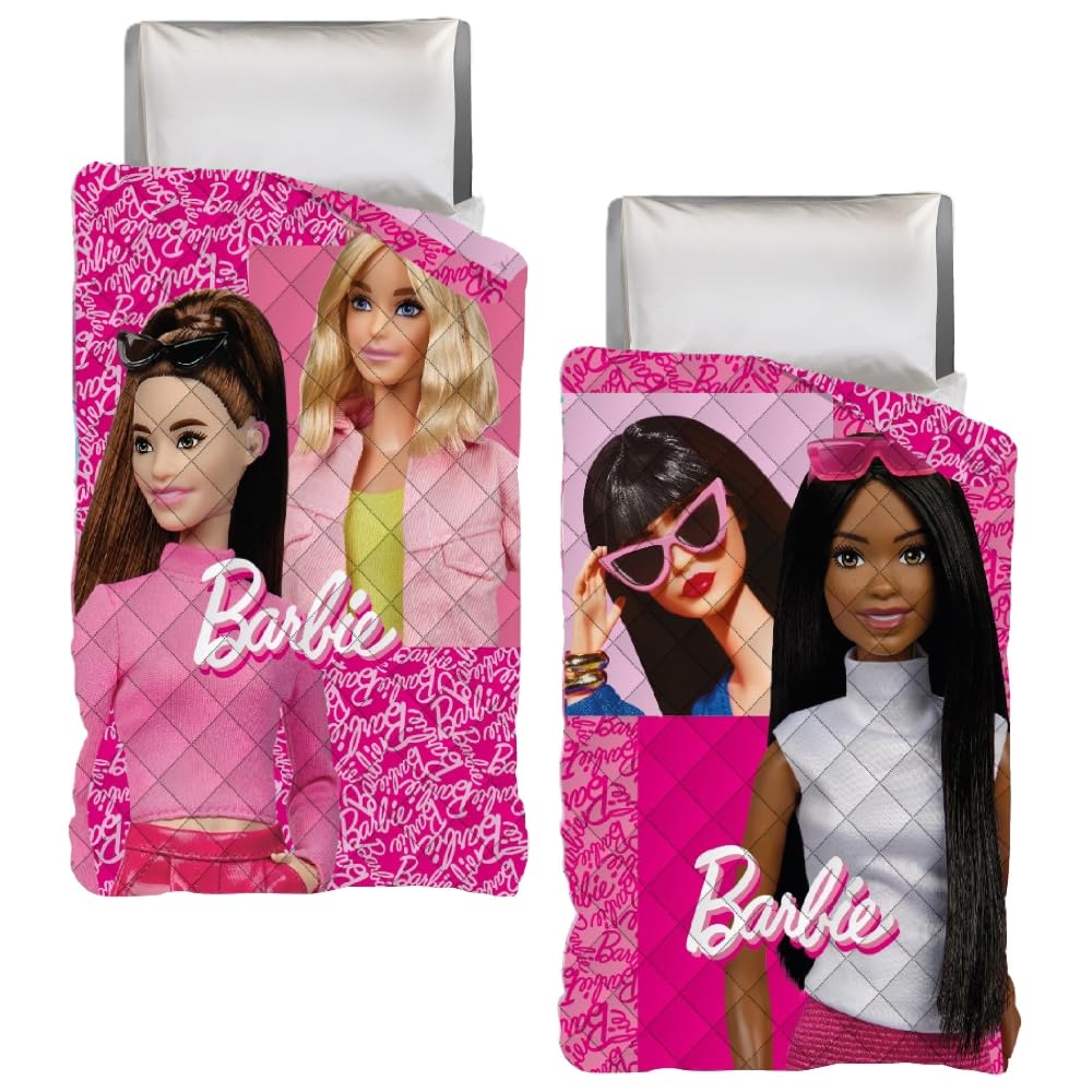 CARTOON Trapuntino doubleface Barbie bambini 170 x 250 cm copriletto leggero in 100% poliestere 100 GSM morbido e colorato per cameretta
