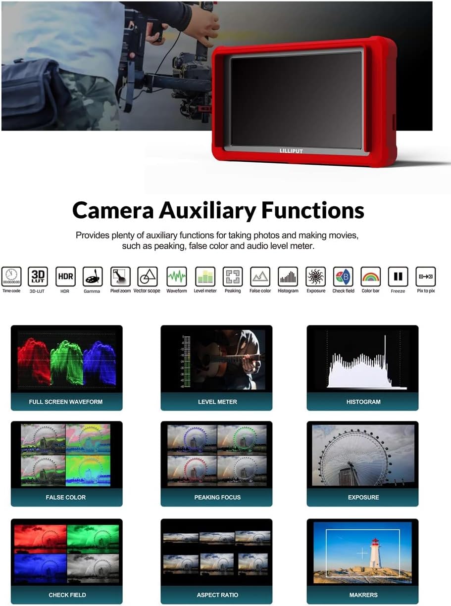 Lilliput Camera Monitor FS5 5.4 inch 60HZ 4K HDMI 2.0 3G 3D-LUT SDI Video Assist 1920 * 1200 Full HD with Silicone Case