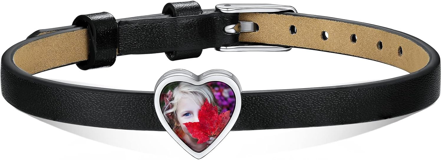 Custom4U Personalized Picture Bracelets for Women - Custom Locket/Charm Cuff Bangle Bracelet - Engraved Inspirational Memorial Jewelry Birthday Mothers Day Gift for Her Mom Wife