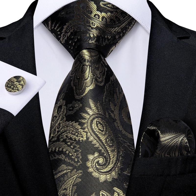 Corbata formal para hombre 8cm con pañuelo y gemelos miniatura 2