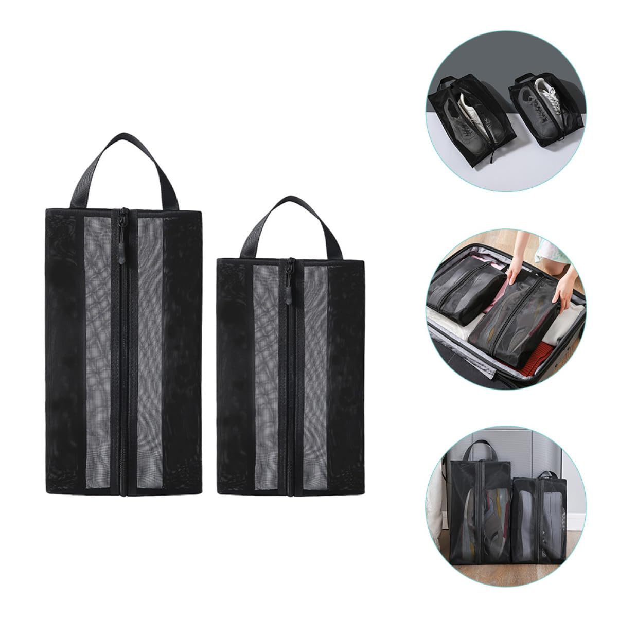 6 STK Aufbewahrungstasche Aus Mesh Reiseset Für Männer Schrank Schuhbeutel Tragbare Schuhtasche Taschenorganisator Beutel Für Reiseschuhe Black Atmungsaktives Polyester-Netz