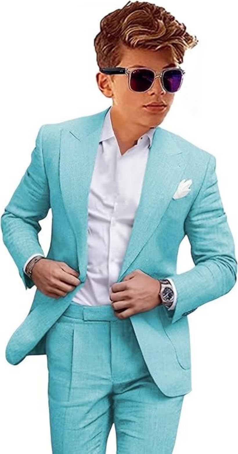 Conjunto de 2 piezas para niños, chaqueta y pantalones, traje de lino para boda, playa, verano, traje de portador de anillos para niños