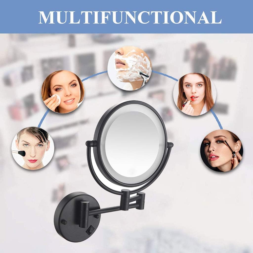 Wall Mounted Makeup Mirror with 5X Magnification, 8 Inch Double Sided Vanity Magnifying Mirror for Bathroom, Oil-Rubbed Bronze, USB Rechargeable