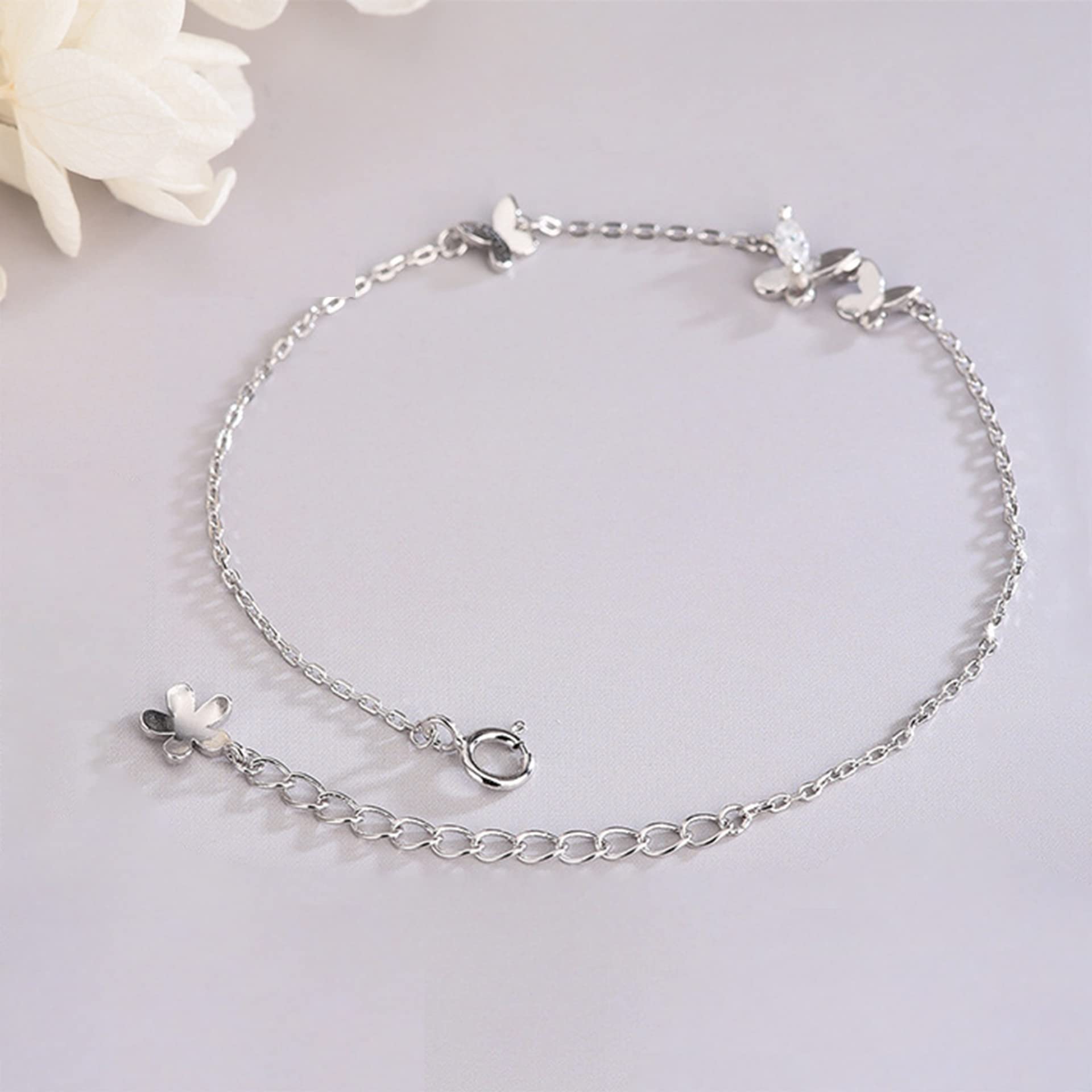 Armband für Frauen 925 mit Schmetterling, Zirkon, Geschenke für ihre Frauen Girls Beste Freundin Geburtstagskette 19+4,2 cm