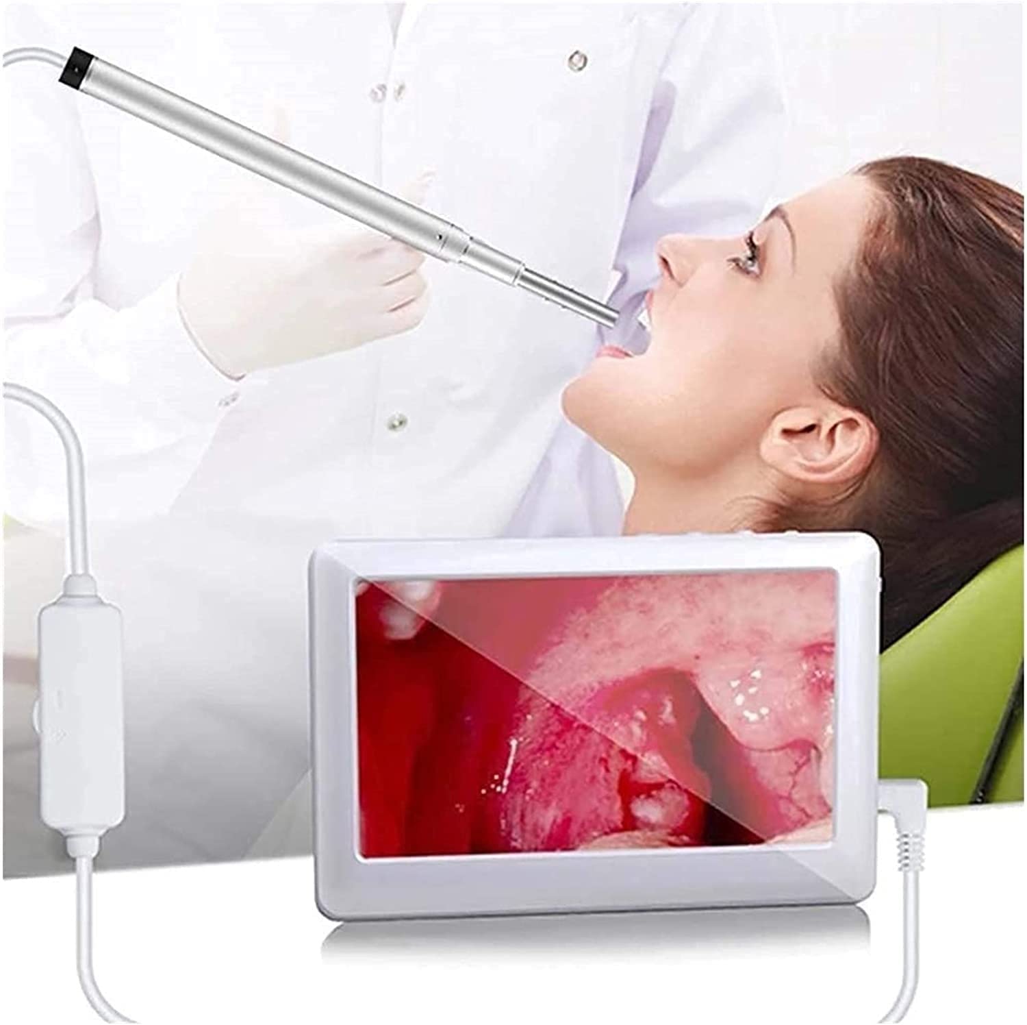 Otoscopio con Pantalla de 4,3 Pulgadas, cámara de Oreja de 3.9 mm con 6 DIRIGIÓ Luces, Herramienta de eliminación de Cera de oído y batería Recargable 1200 mAh, Blanco