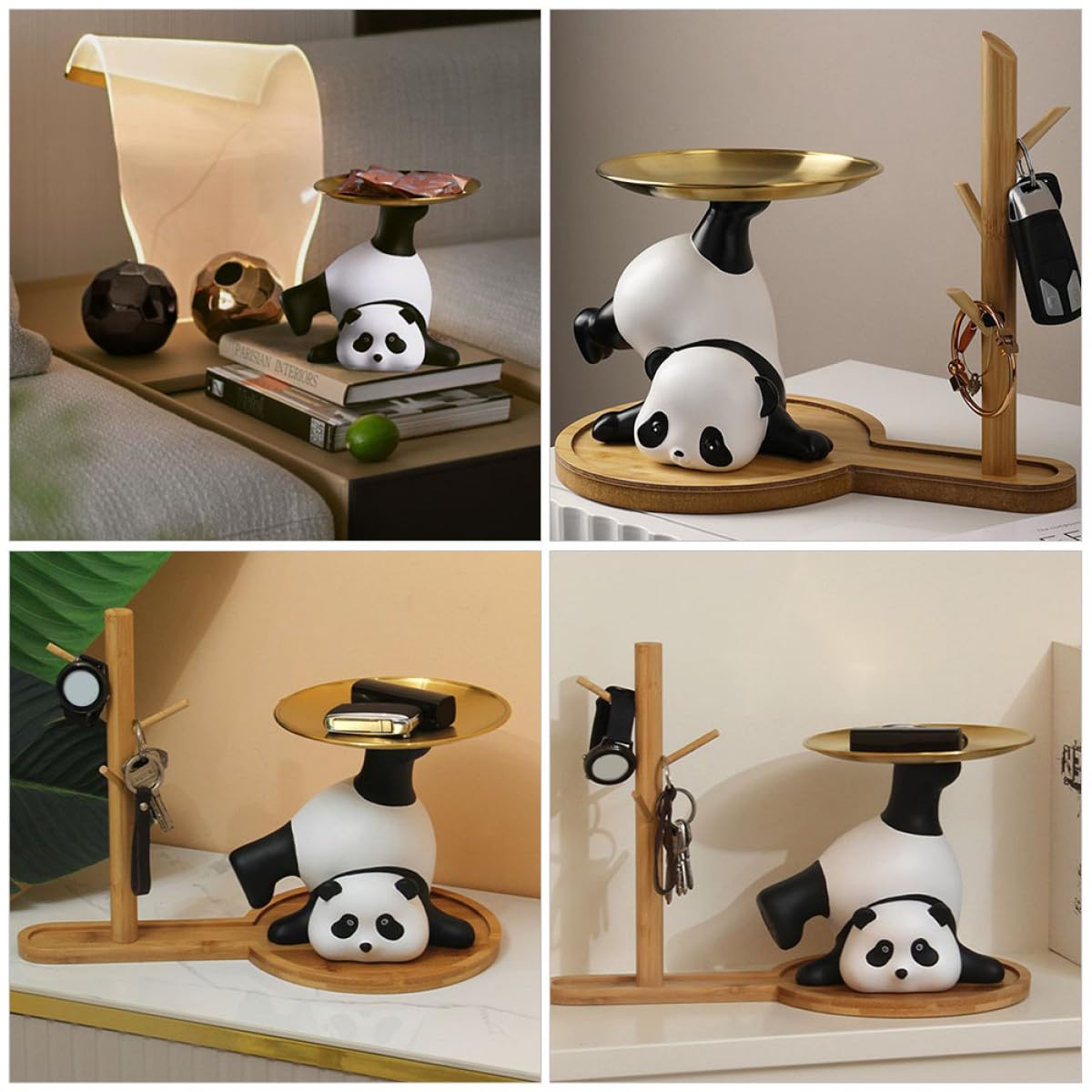 Porta Chiavi in Resina a Forma di Panda, Vassoio Decorativo Unico e Delicato per Ingresso Casa, Facile da Pulire, Durevole e Non Deformabile, per Regali Housewarming