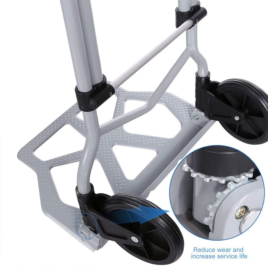 Nictemaw Transportkarre, Transportkarre, Sackkarre, faltbar, Belastung 100 kg, Handwagen mit 2 Rädern, mit Teleskopgriff aus Aluminium, silberfarben