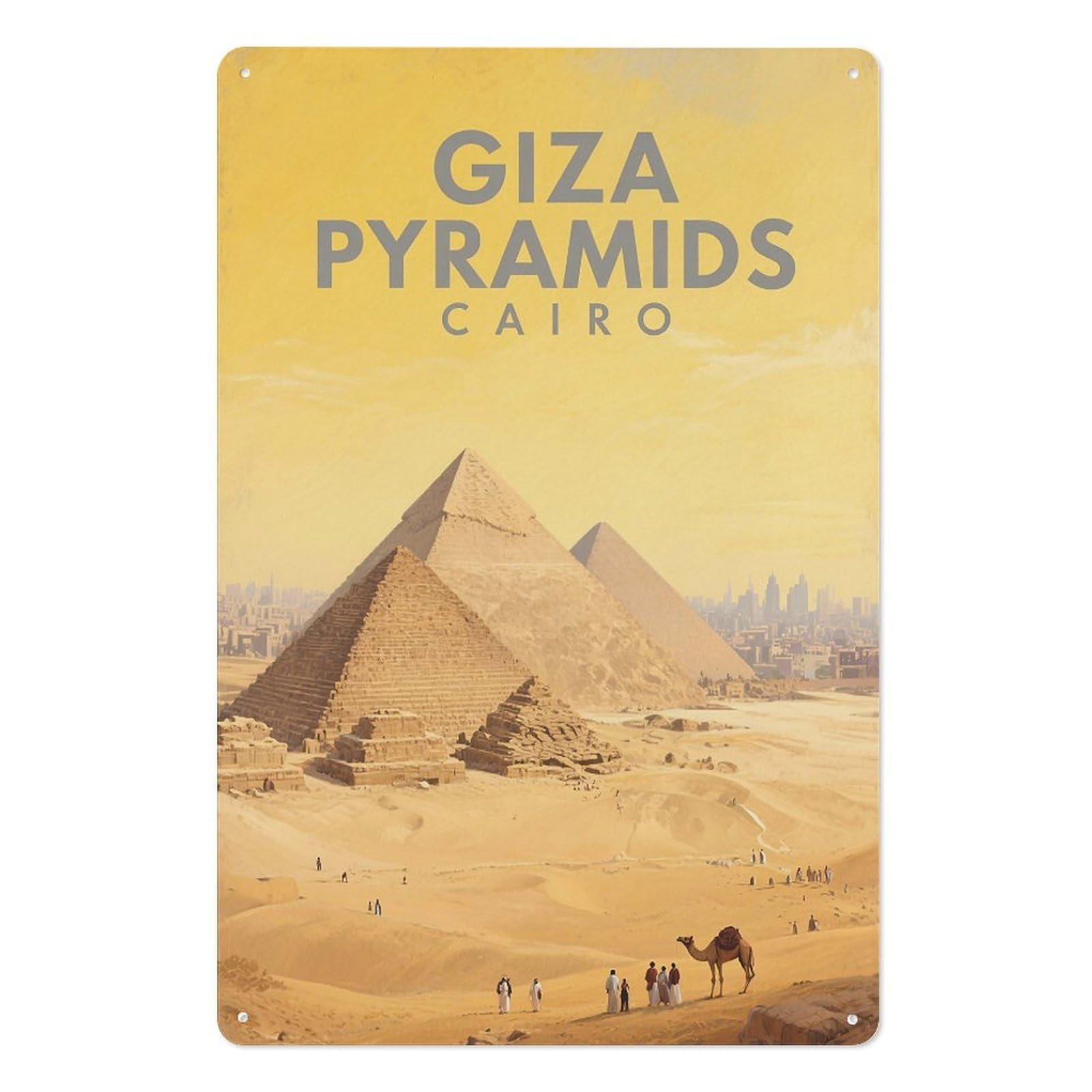 Giza Pyramids Cairo Retro Design Tin Paintings Vintage Tin Sign 08x12inch(20x30cm) Wall Art for Home Office Bedroom Living Room Cafes Wall Decor