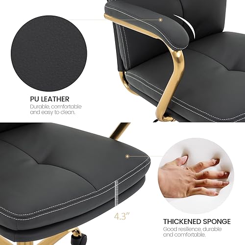 Miniatura 5 de MFD LIVING Silla de oficina en casa, moderna silla tapizada de piel sintética con brazos, silla de escritorio giratoria ajustable con ruedas (gris