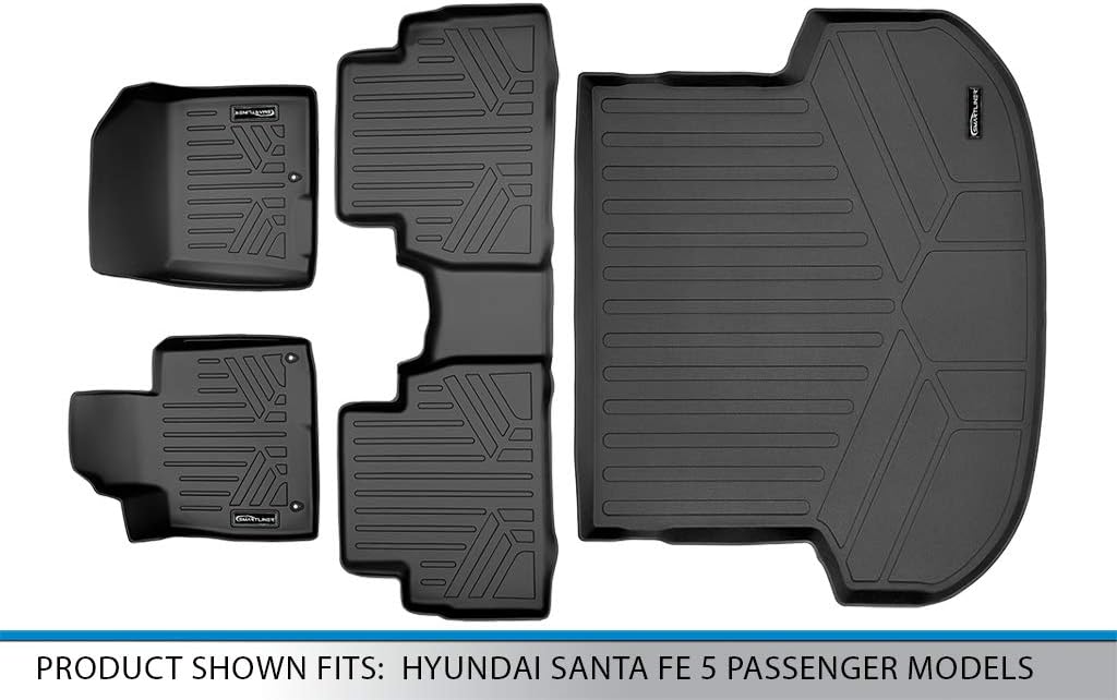 SMARTLINER Custom Fit Floor Mats 2 Rows and Cargo Liner Trunk Set Black Compatible with 2019-2020 Hyundai Santa Fe 5 Passenger Models