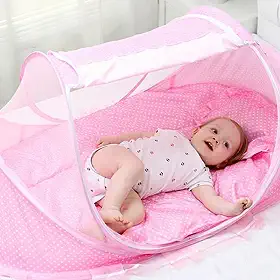 MOSQUITEIRO INFANTIL BERÇO PORTATIL TENDA CERCADINHO MUSICAL COM TRAVESSEIRO MENINO E MENINA AZUL OU ROSA COM BOLSA PARA TRANSPORTE - Rosa