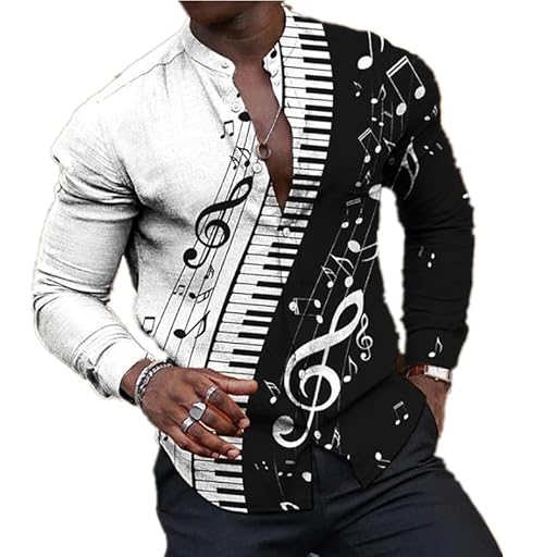 Hombres Retro Camisa Música Serie Instrumento Imprimir Camisas de Manga Larga Moda 3D Notas Musicales Impreso Camiseta Casual Button Down Stand Cuello Blusa | Ya disponible en tu tienda friki favorita! En mundofriki.es!