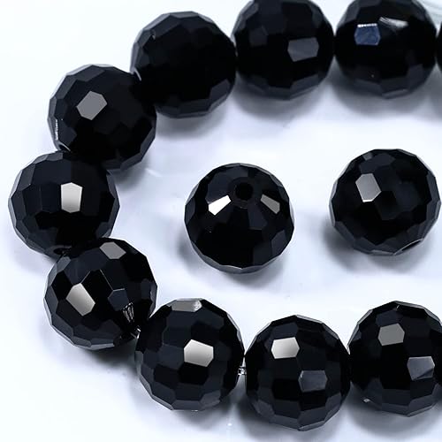 Miniatura 1 de Cuentas de cristal redondas de 0.394 pulgadas para la fabricación de joyas, cuentas de cristal facetadas negras para manualidades, pulseras,