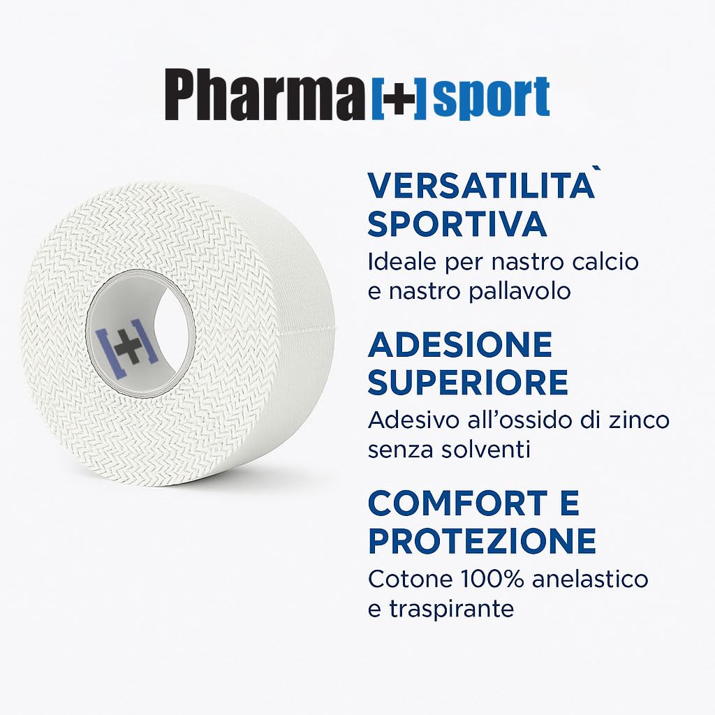 Nastro Sportivo Premium 2,5 cm x 14 m - Tape Professionale Anelastico, Ipoallergenico per Fasciature Sportive - Adatto a Tutti Gli Sport, Bianco Conf 24 Pezzi