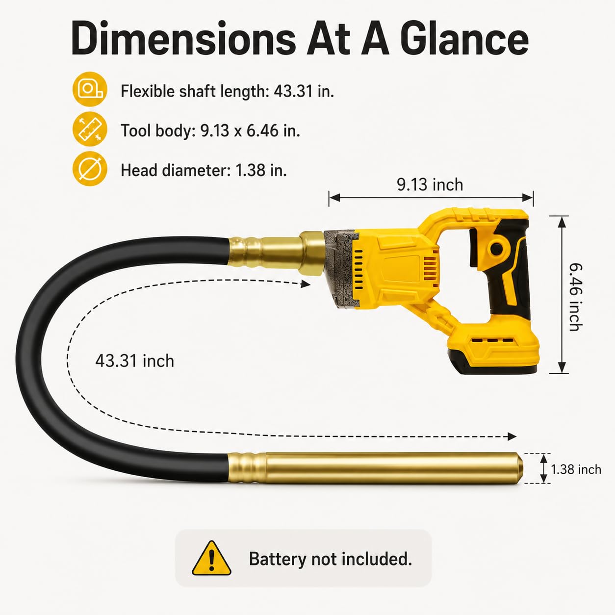 Herramienta vibratoria portátil para hormigón, eje flexible 3,8 pies