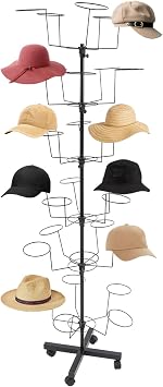 6-Tire Freestanding Hat Display Rack, 30Hooks Rotating Cowboy Hats Rack Stand, Metal Hat Display Tree Standing, Cap Holder Organizer Stand for Home Commercial Retail StoreBlack