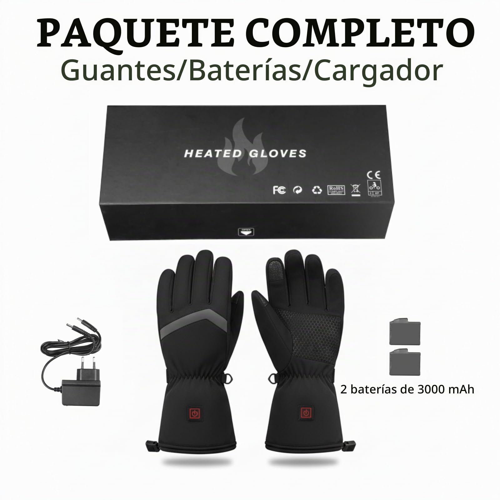 Guantes Calefactables para Hombre y Mujer, Guantes Térmicos con Batería Recargable 7.4V 3000mAh, Impermeables y Táctiles, para Moto, Esquí, Senderismo, Ciclismo, Caza - Talla M/L/XL
