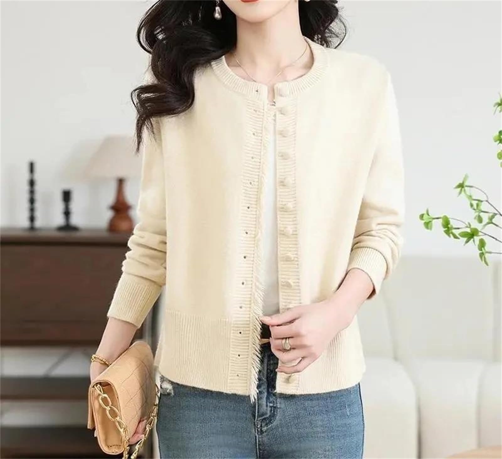 Suéteres tipo cárdigan para mujer, con borlas, cuello redondo, botones, holgados, de punto, para otoño e invierno, chaquetas casuales de manga larga